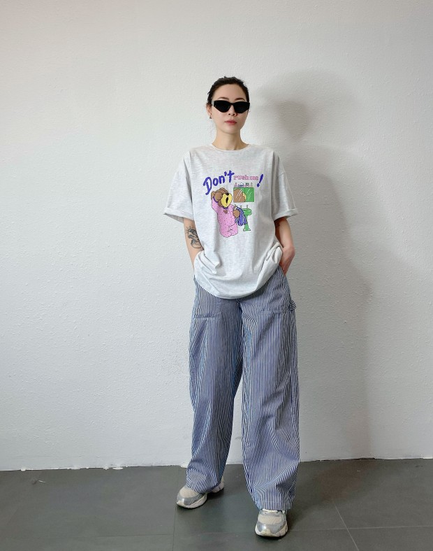 Grey Cartoon Oversized Tee #250320
